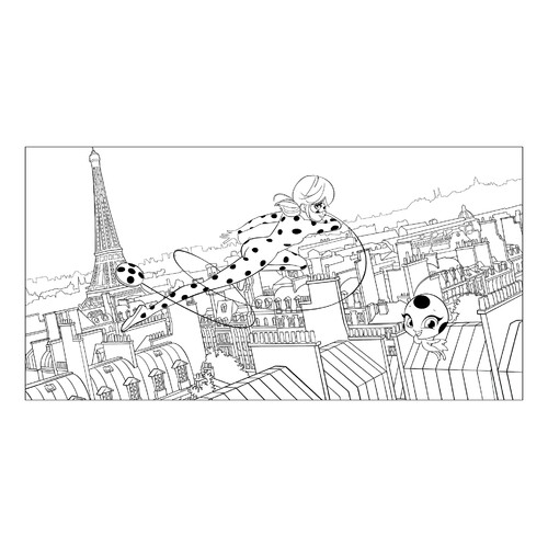 Ladybug Flying Over Paris Coloring Page free printable Miraculous Ladybug and Cat Noir Coloring Pages coloring page