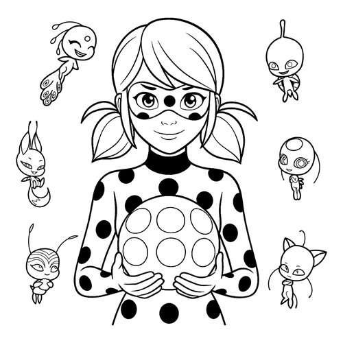 涂色页:“瓢虫女孩与护身符与小精灵的首饰盒” 免费可打印瓢虫女与超级猫 涂色页涂色页