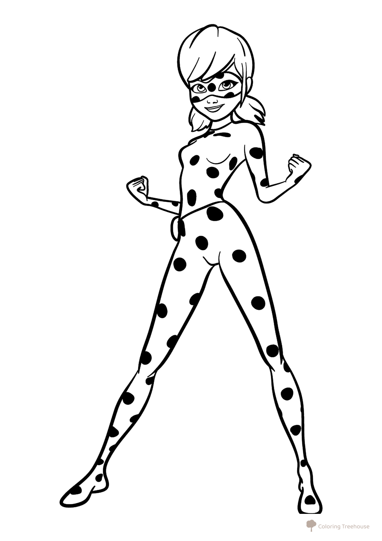 Página para colorear de Ladybug en postura de combate dibujo para colorear gratis de Páginas para colorear de Ladybug y Cat Noir