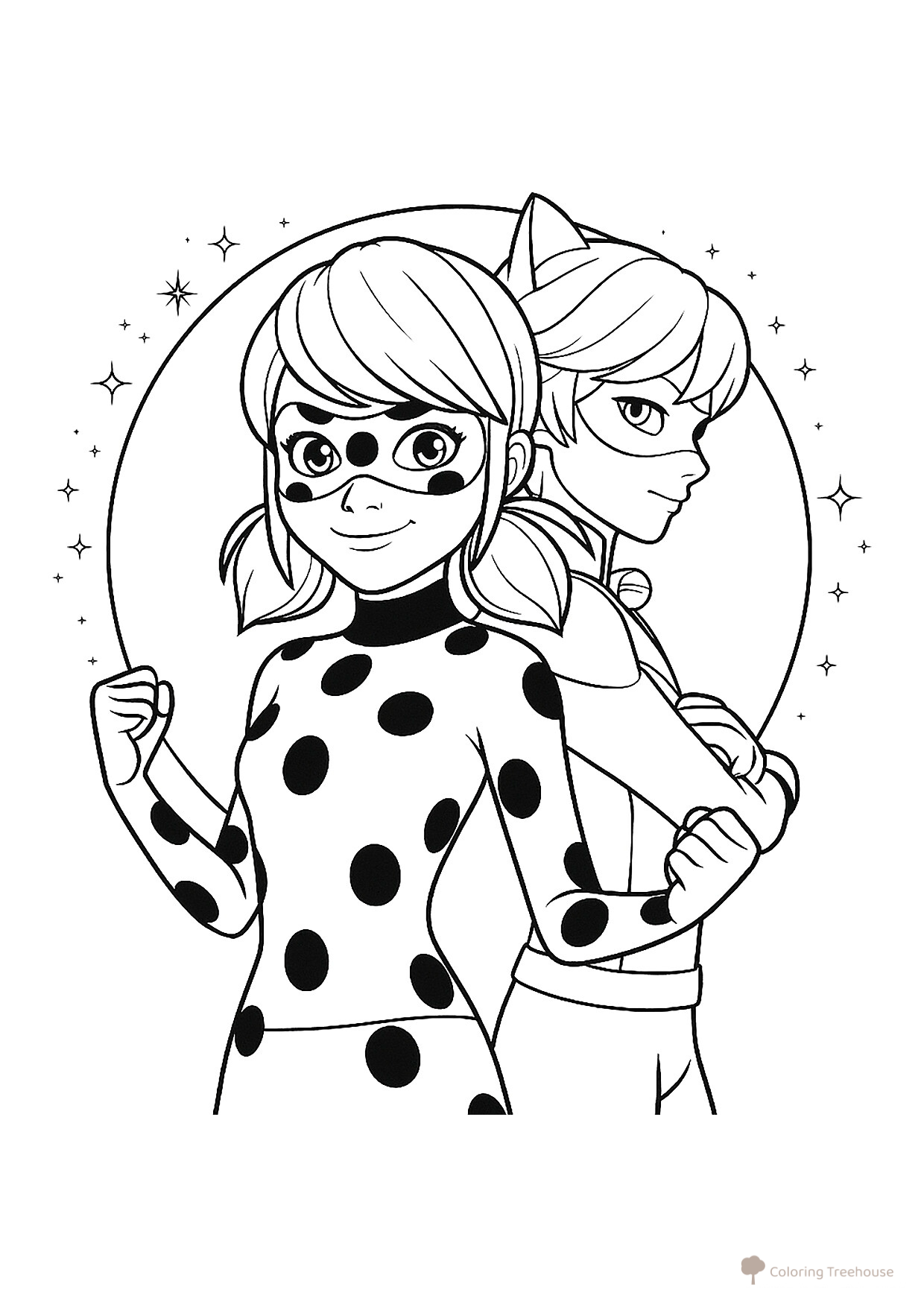 Lámina para colorear: Ladybug con Supergato dibujo para colorear gratis de Páginas para colorear de Ladybug y Cat Noir
