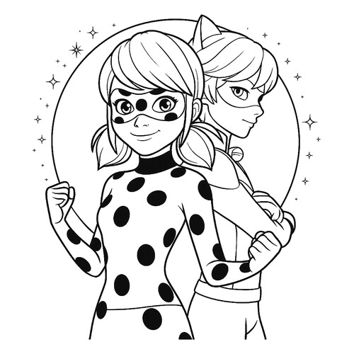 Lámina para colorear: Ladybug con Supergato dibujo para colorear gratis de Páginas para colorear de Ladybug y Cat Noir
