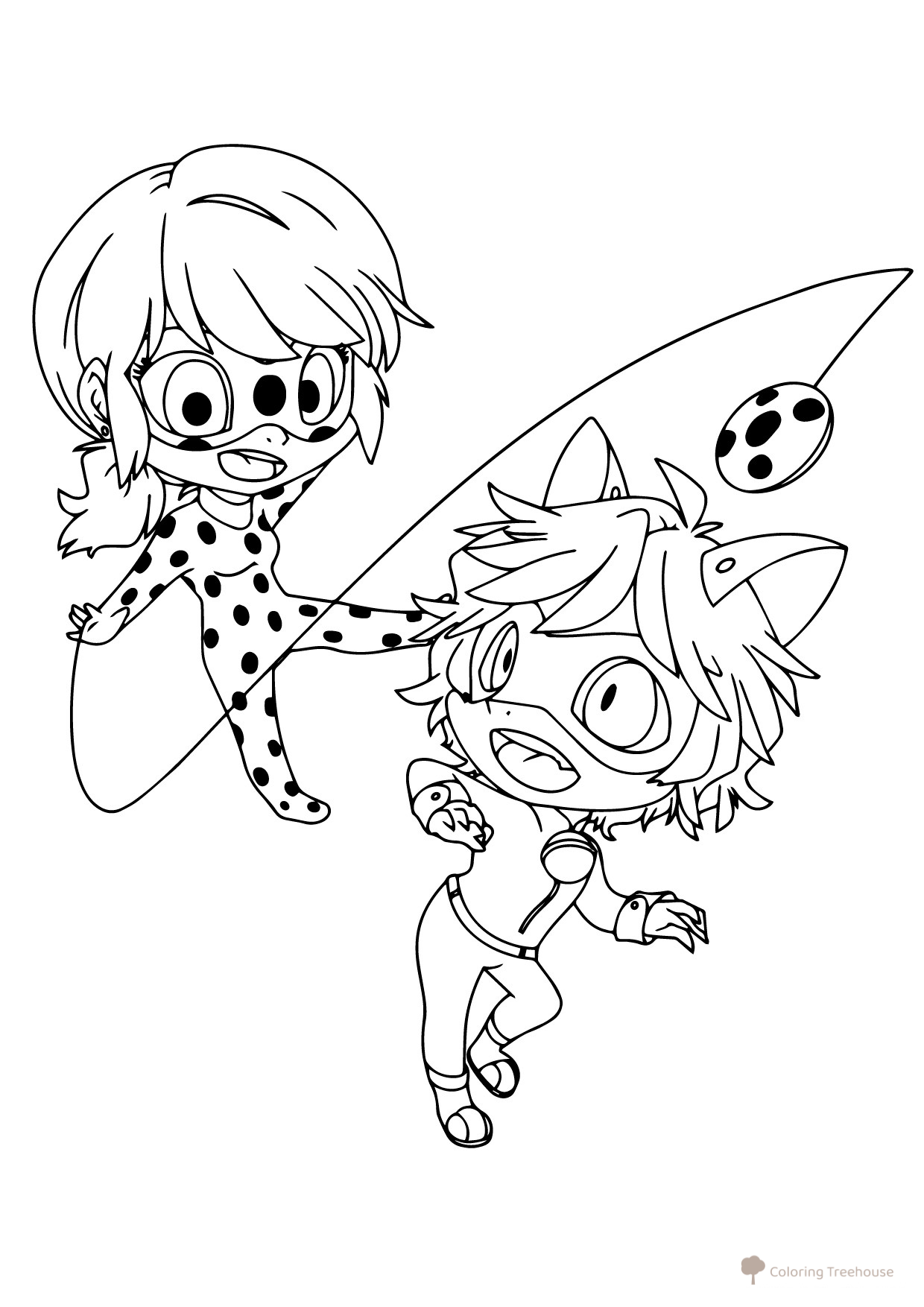 Páginas para colorear de Pequeña Ladybug y Super Gato dibujo para colorear gratis de Páginas para colorear de Ladybug y Cat Noir