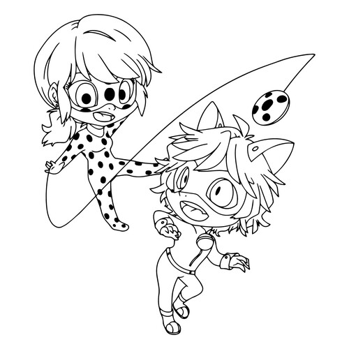 Páginas para colorear de Pequeña Ladybug y Super Gato dibujo para colorear gratis de Páginas para colorear de Ladybug y Cat Noir