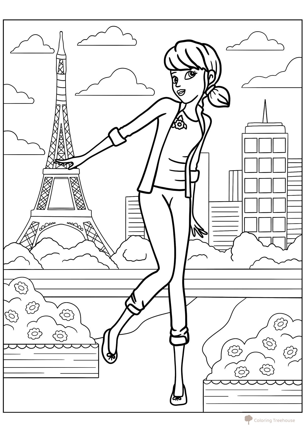 Marinette Dupain-Cheng in Paris Coloring Page free printable Miraculous Ladybug and Cat Noir Coloring Pages coloring page