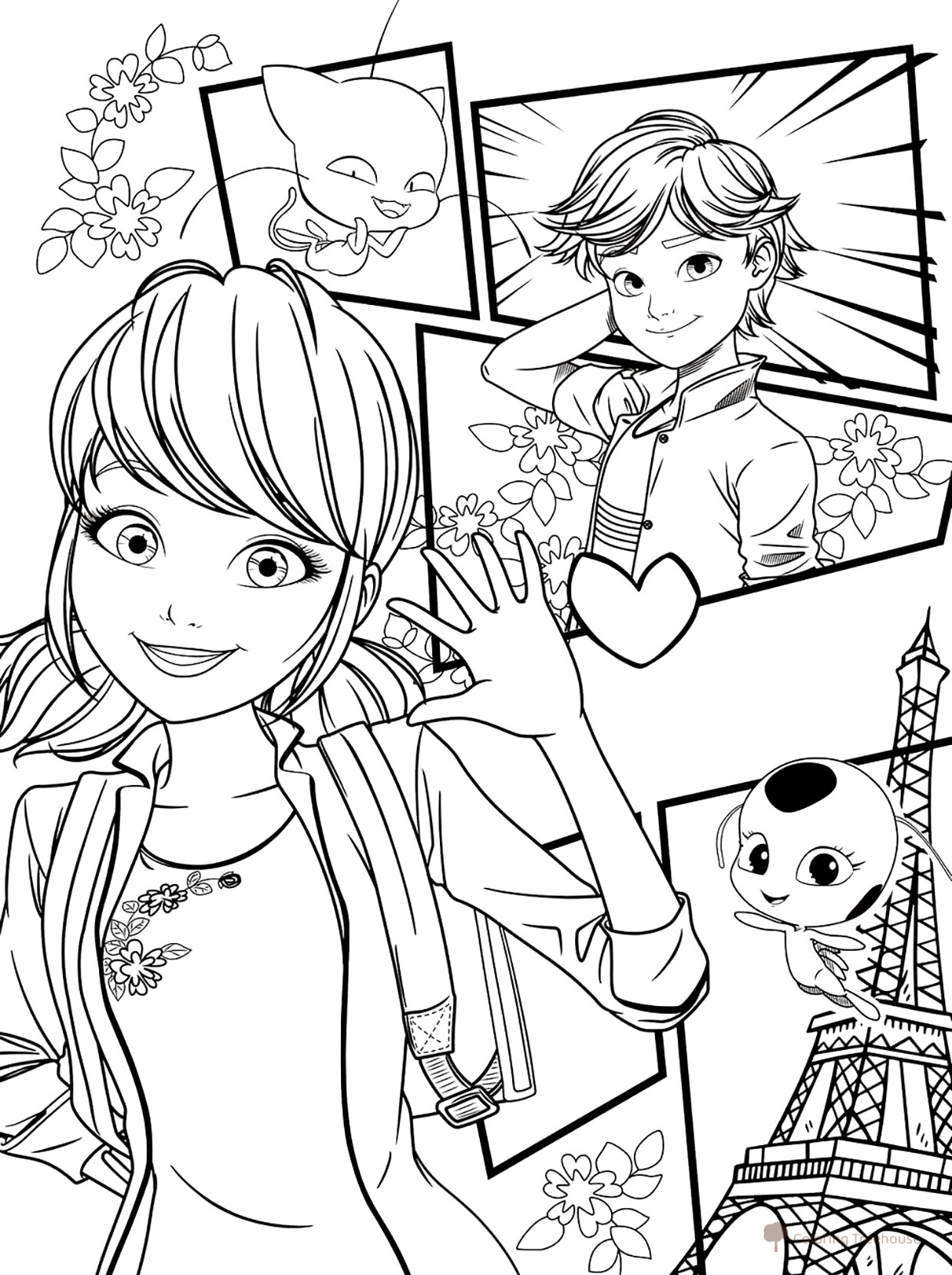 Marinette Sends Hello to Adrien Coloring Page free printable Miraculous Ladybug and Cat Noir Coloring Pages coloring page