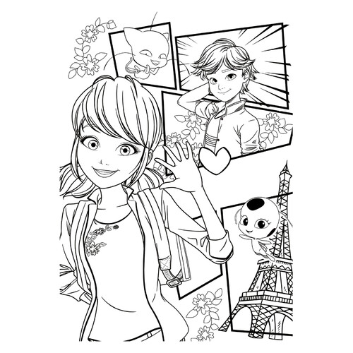 Marinette Sends Hello to Adrien Coloring Page free printable Miraculous Ladybug and Cat Noir Coloring Pages coloring page