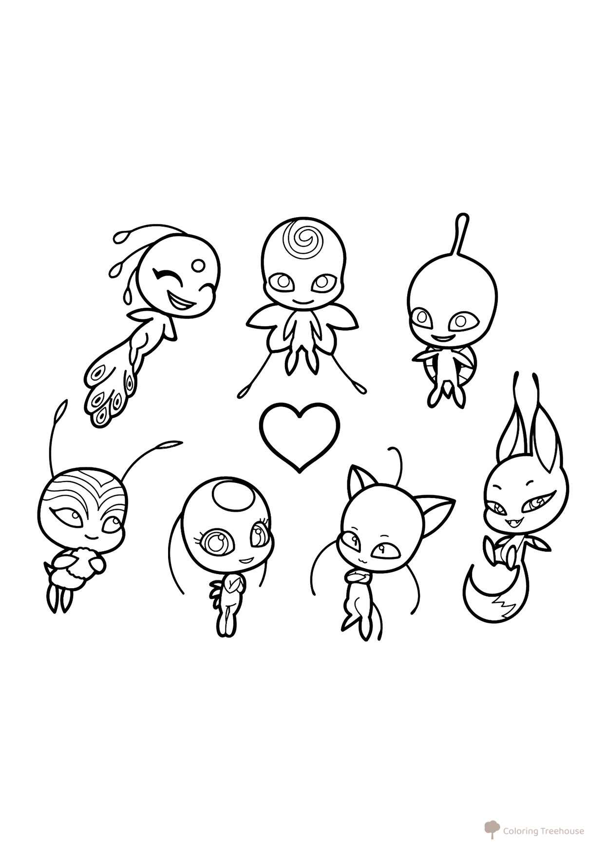 Página para colorear: Muchos Kwamis variados dibujo para colorear gratis de Páginas para colorear de Ladybug y Cat Noir