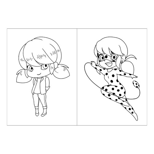 Marinette and Ladybug Coloring Postcard free printable Miraculous Ladybug and Cat Noir Coloring Pages coloring page