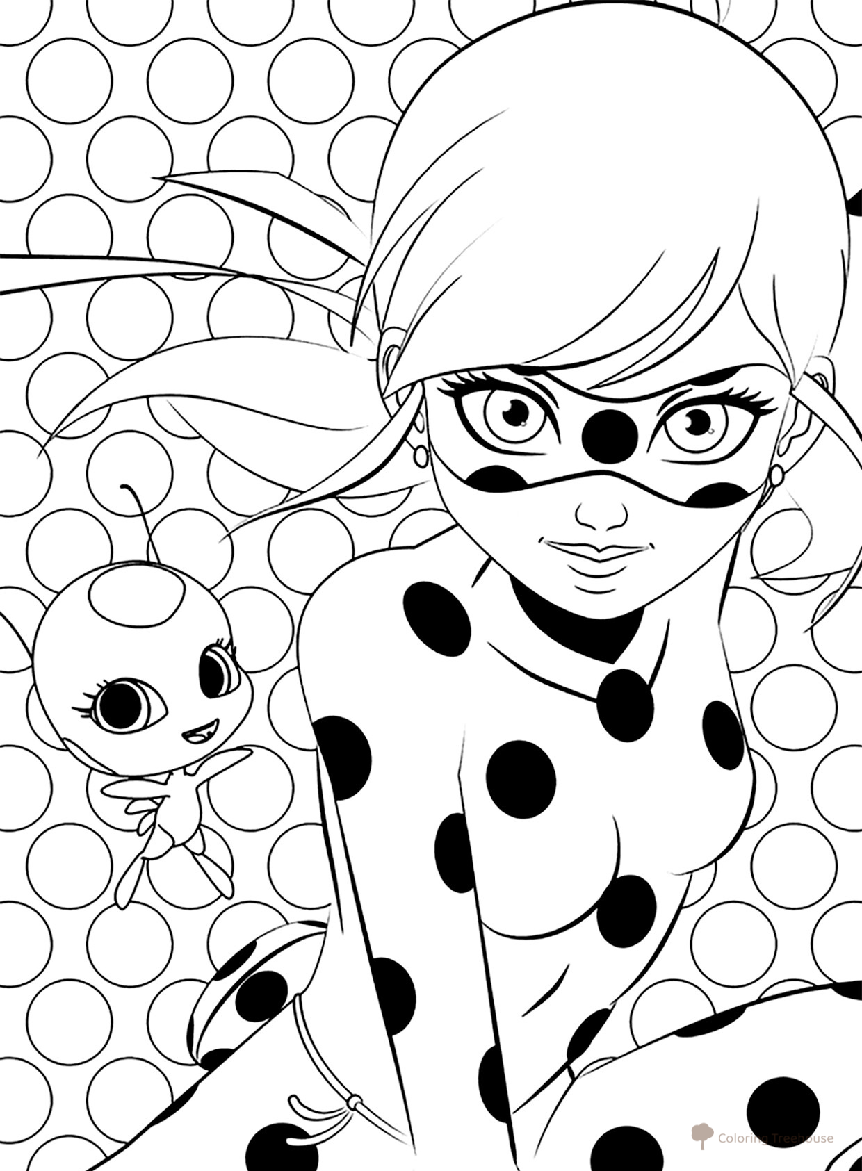 Página para colorear: Ladybug guerrera y Tikki dibujo para colorear gratis de Páginas para colorear de Ladybug y Cat Noir