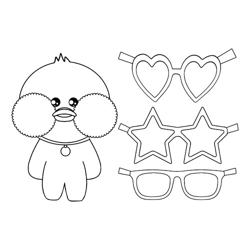 Lalafanfan Duck Coloring Page with Cut-Out Glasses free printable Lalafanfan Duck Coloring Pages coloring page