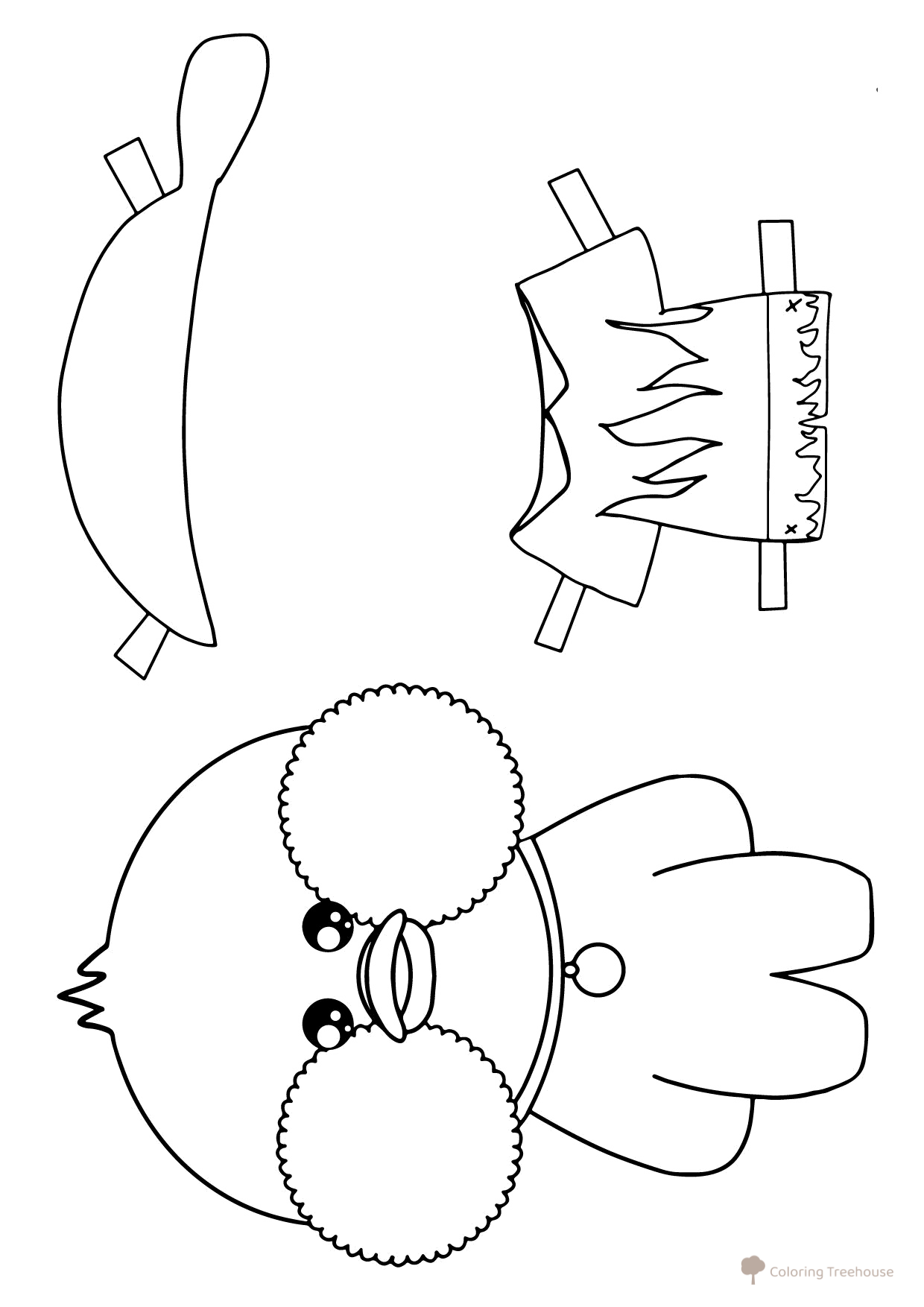 Página para colorear de Lalafanfan con ropa (camiseta, pantalones cortos y bandana) dibujo para colorear gratis de Lalafanfan, la patita para colorear