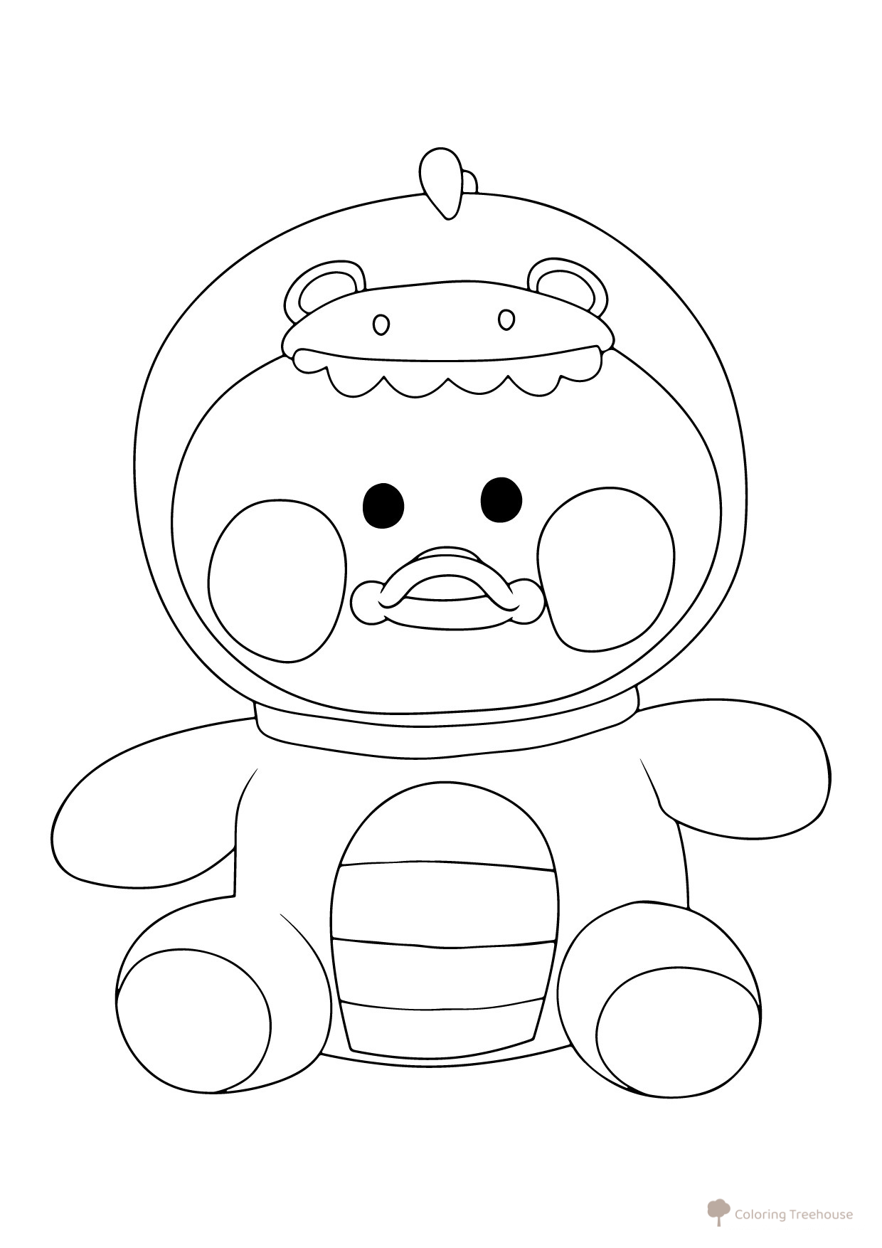 Dibujo para colorear: Patito Lalafanfan con kigurumi de dinosaurio dibujo para colorear gratis de Lalafanfan, la patita para colorear