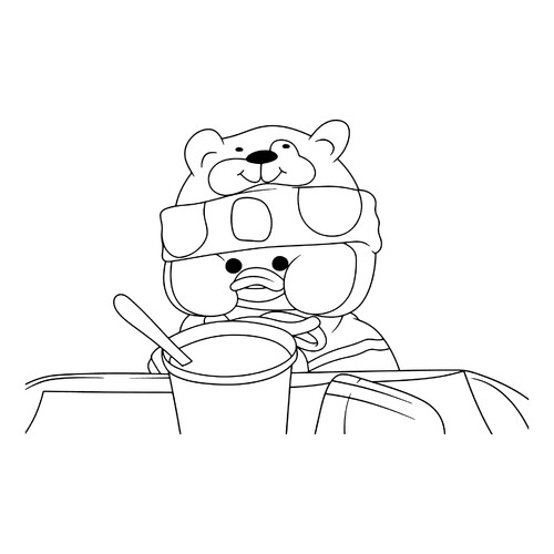 Página para colorear: Patito Lalafanfan comiendo dibujo para colorear gratis de Lalafanfan, la patita para colorear