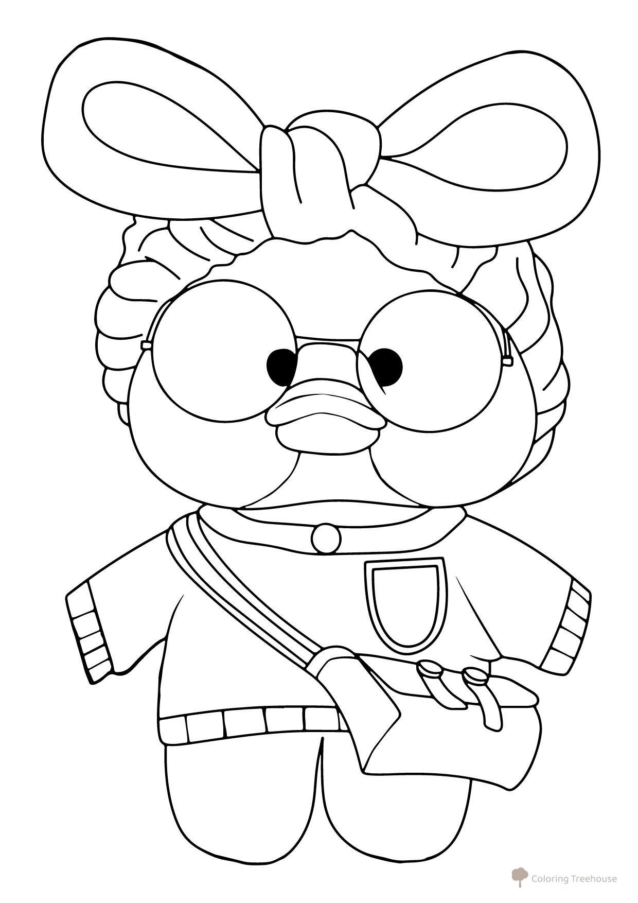 Página para colorear: Patita Lalafanfan con un bonito lazo dibujo para colorear gratis de Lalafanfan, la patita para colorear