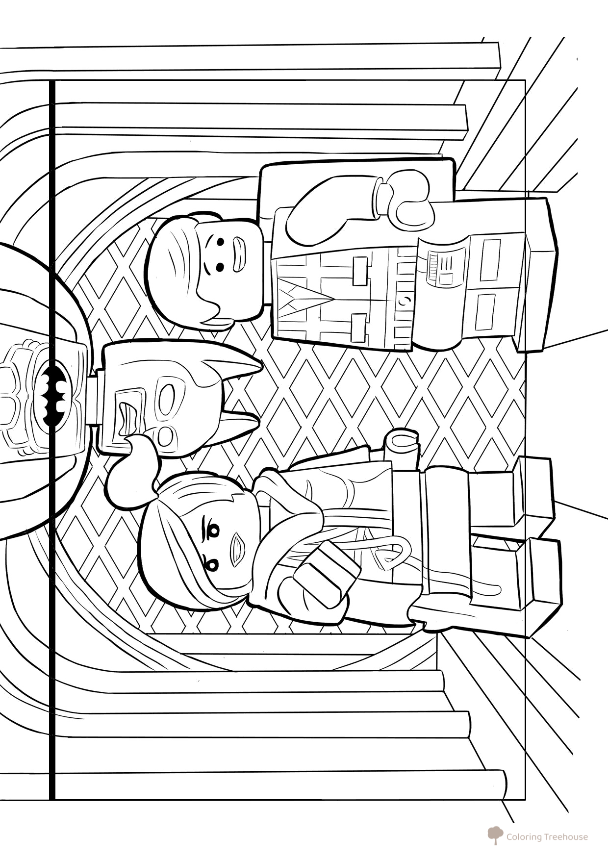 Página para colorear: Salvaje, Emmet y Batman dibujo para colorear gratis de Páginas para colorear «La LEGO Película»