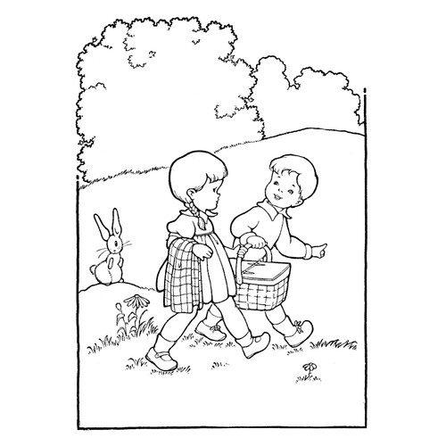 Kids Go on a Picnic Coloring Page free printable Summer Coloring Pages coloring page