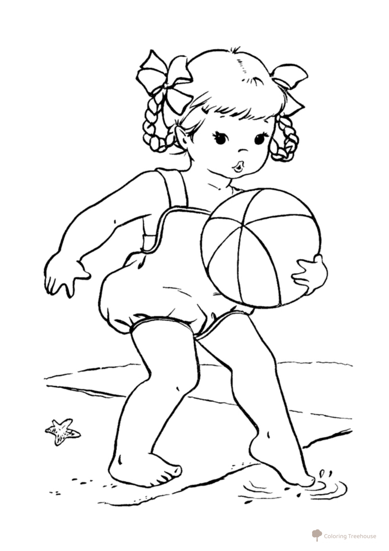 Girl with a Ball Coloring Page free printable Summer Coloring Pages coloring page