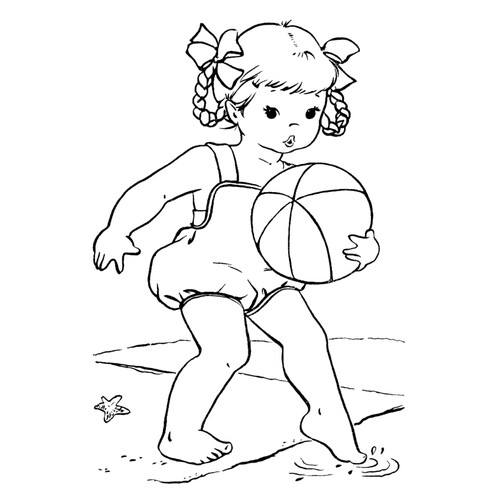 Girl with a Ball Coloring Page free printable Summer Coloring Pages coloring page