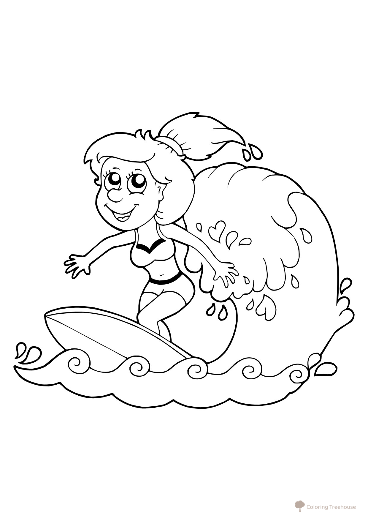 Dibujo para colorear: Niña surfeando dibujo para colorear gratis de Páginas para colorear: verano