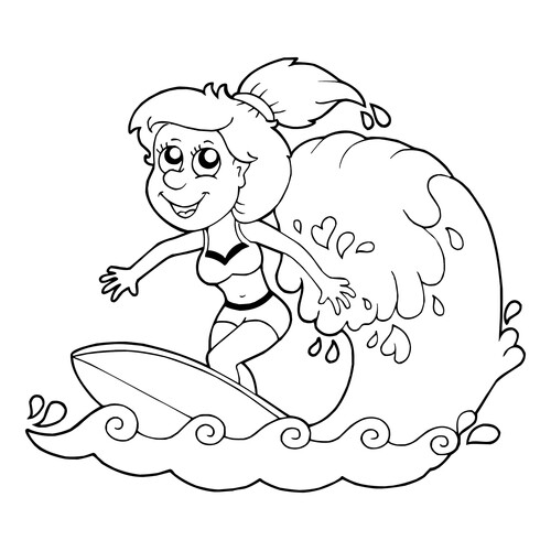 Dibujo para colorear: Niña surfeando dibujo para colorear gratis de Páginas para colorear: verano