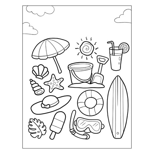Página para colorear «Accesorios de verano» dibujo para colorear gratis de Páginas para colorear: verano