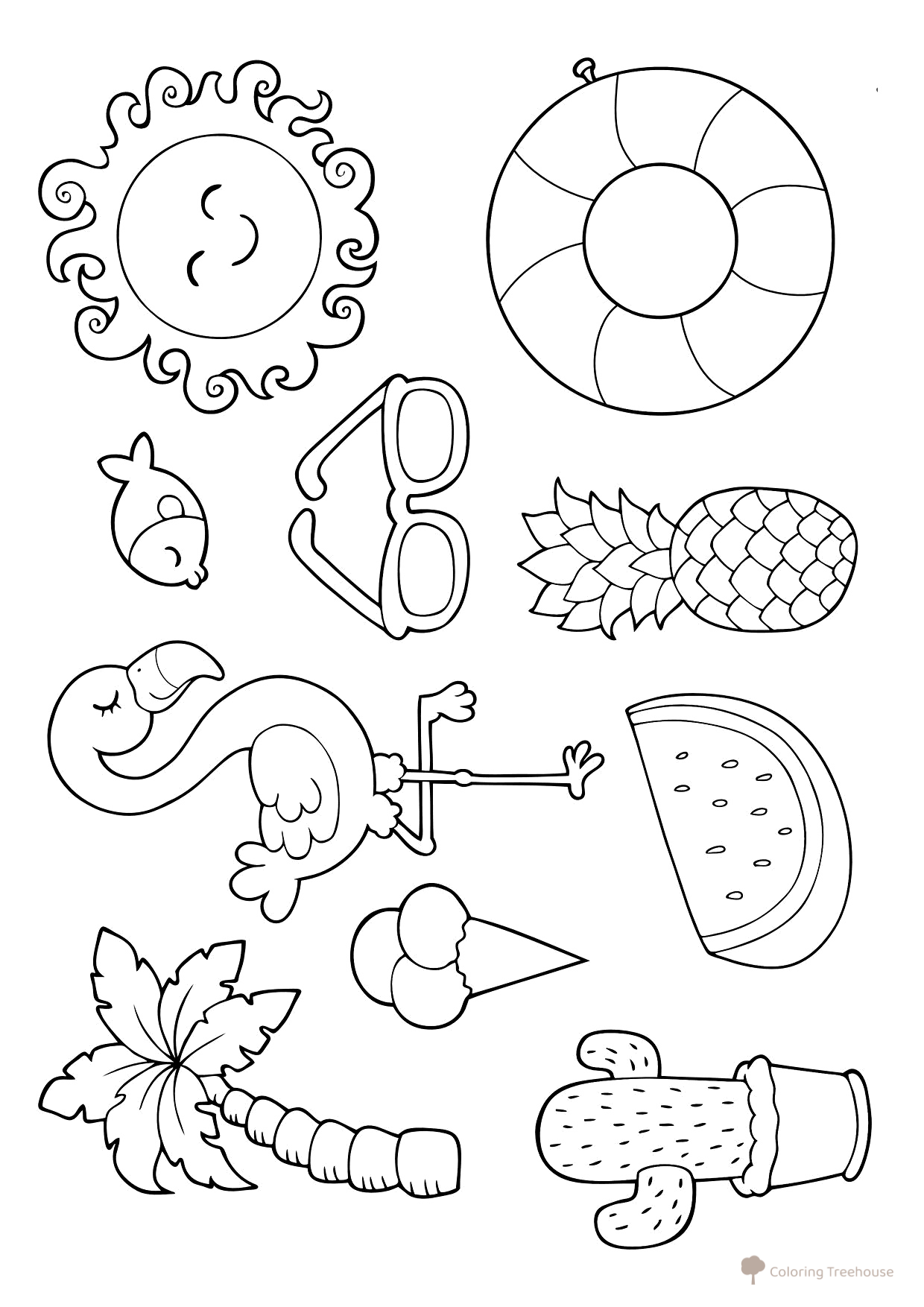 Summer Coloring Page: Flamingo and Palm Tree free printable Summer Coloring Pages coloring page