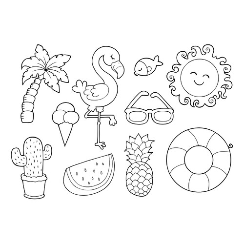 夏日 涂色页:火烈鸟与棕榈树 免费可打印夏日涂色页涂色页