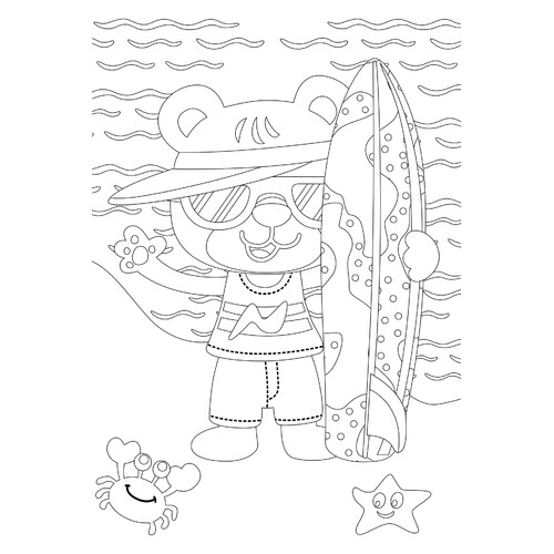 Bear with a Surfboard Coloring Page free printable Summer Coloring Pages coloring page