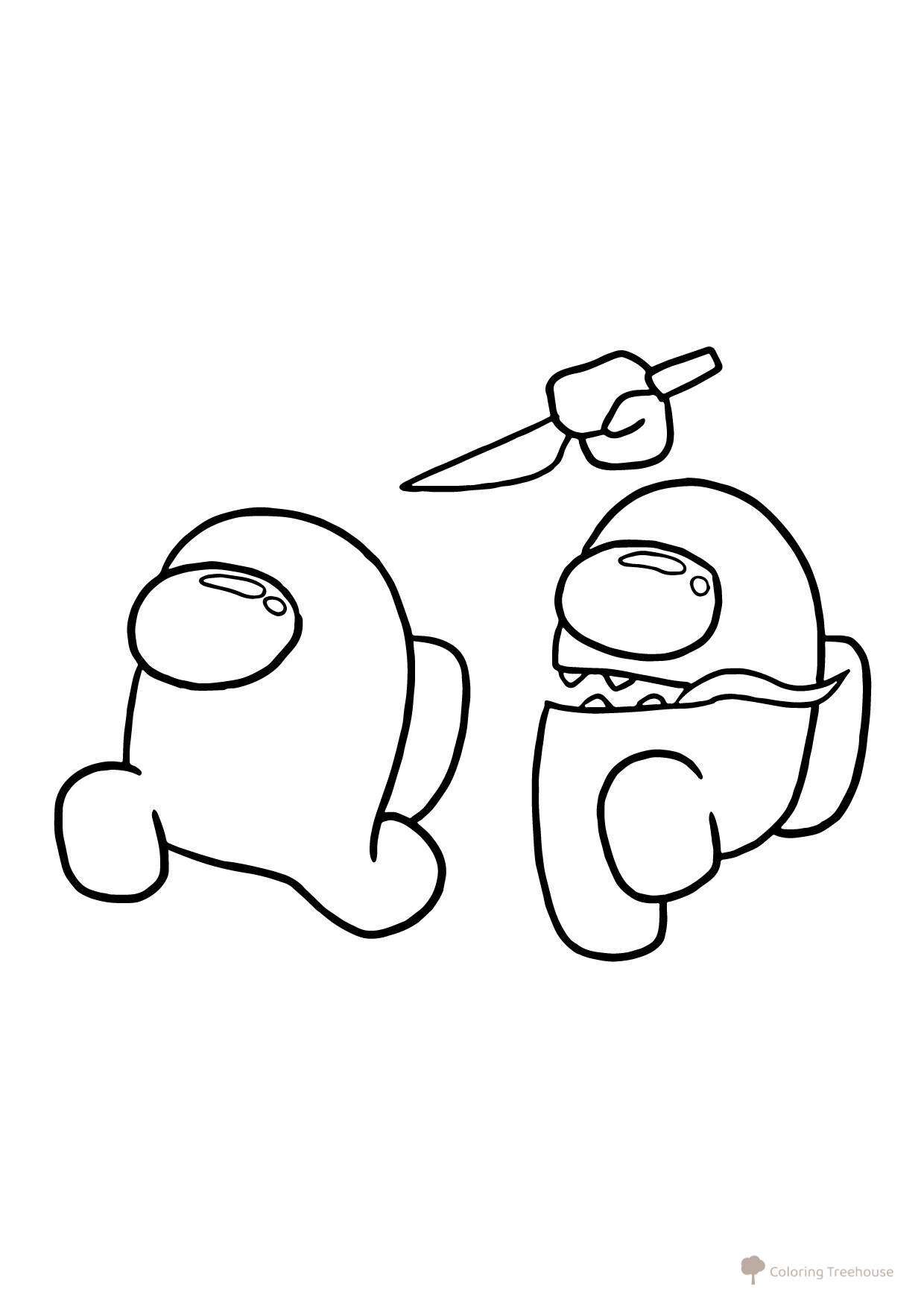 Among Us Impostor Chasing an Astronaut Coloring Page free printable Among Us Coloring Pages coloring page