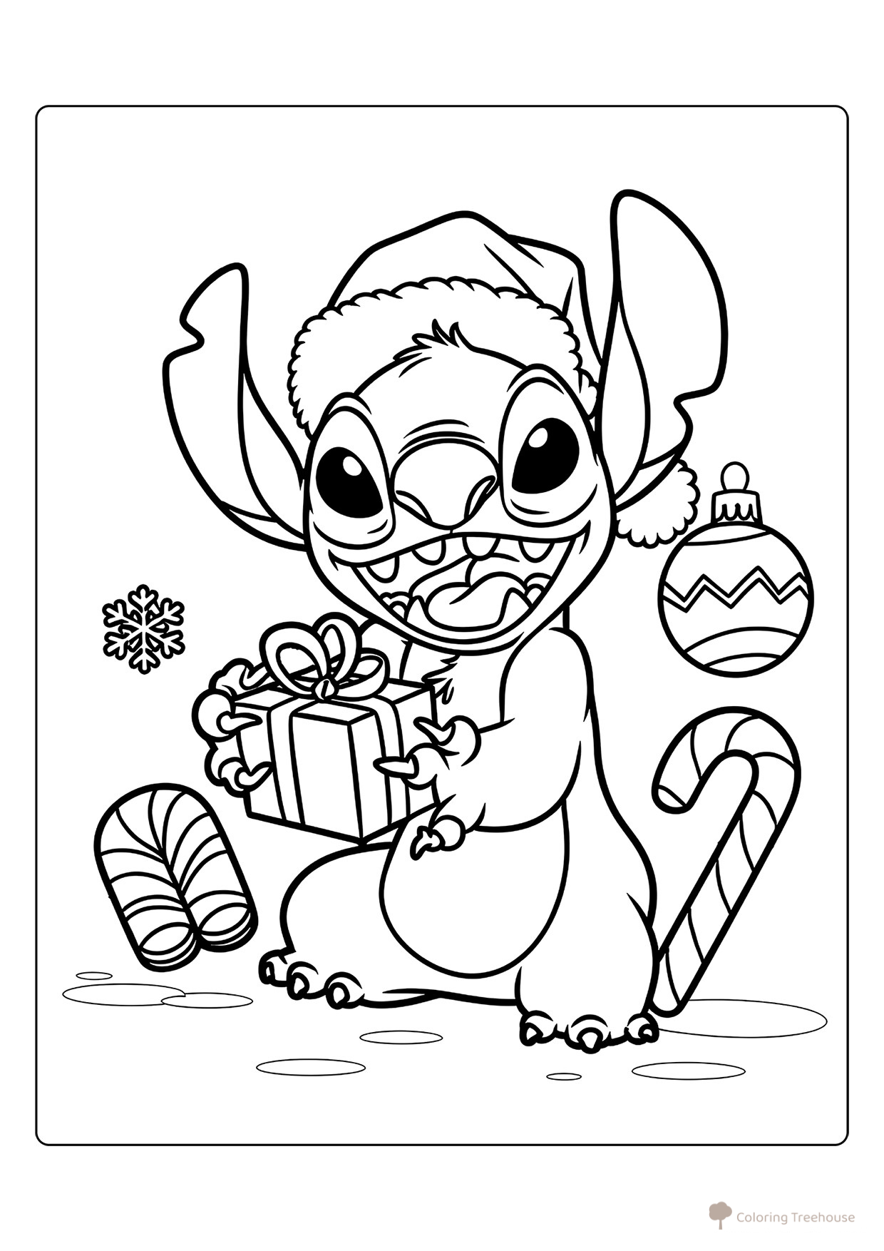 Página para colorear «Stitch y regalos de Año Nuevo» dibujo para colorear gratis de Páginas para colorear de Lilo y Stitch