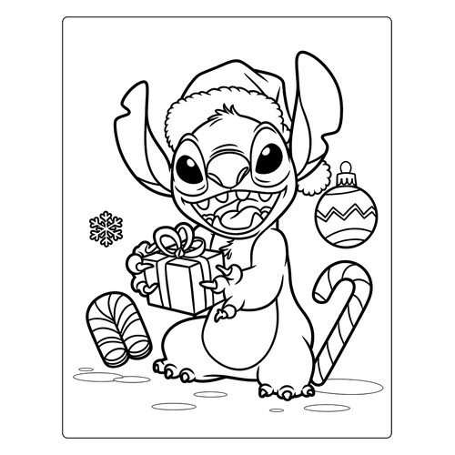 Página para colorear «Stitch y regalos de Año Nuevo» dibujo para colorear gratis de Páginas para colorear de Lilo y Stitch