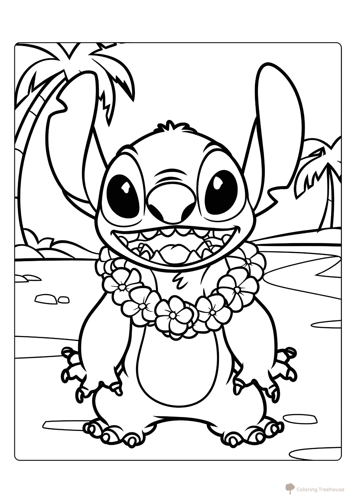 Coloring Page «Stitch with Hawaiian Beads» free printable Lilo and Stitch Coloring Pages coloring page