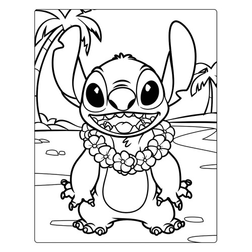 Coloring Page «Stitch with Hawaiian Beads» free printable Lilo and Stitch Coloring Pages coloring page