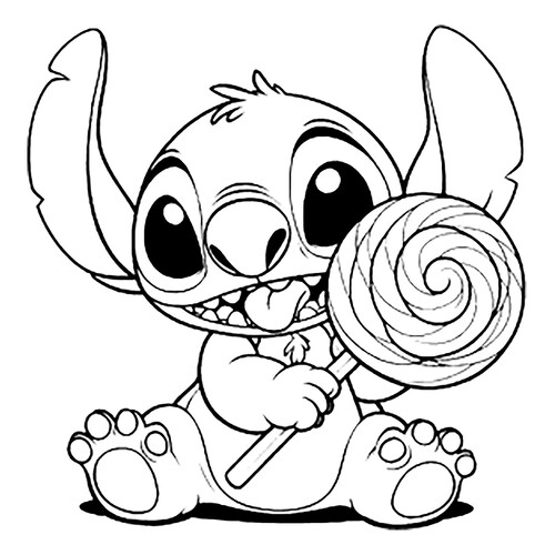 Página para colorear «Stitch con paleta» dibujo para colorear gratis de Páginas para colorear de Lilo y Stitch
