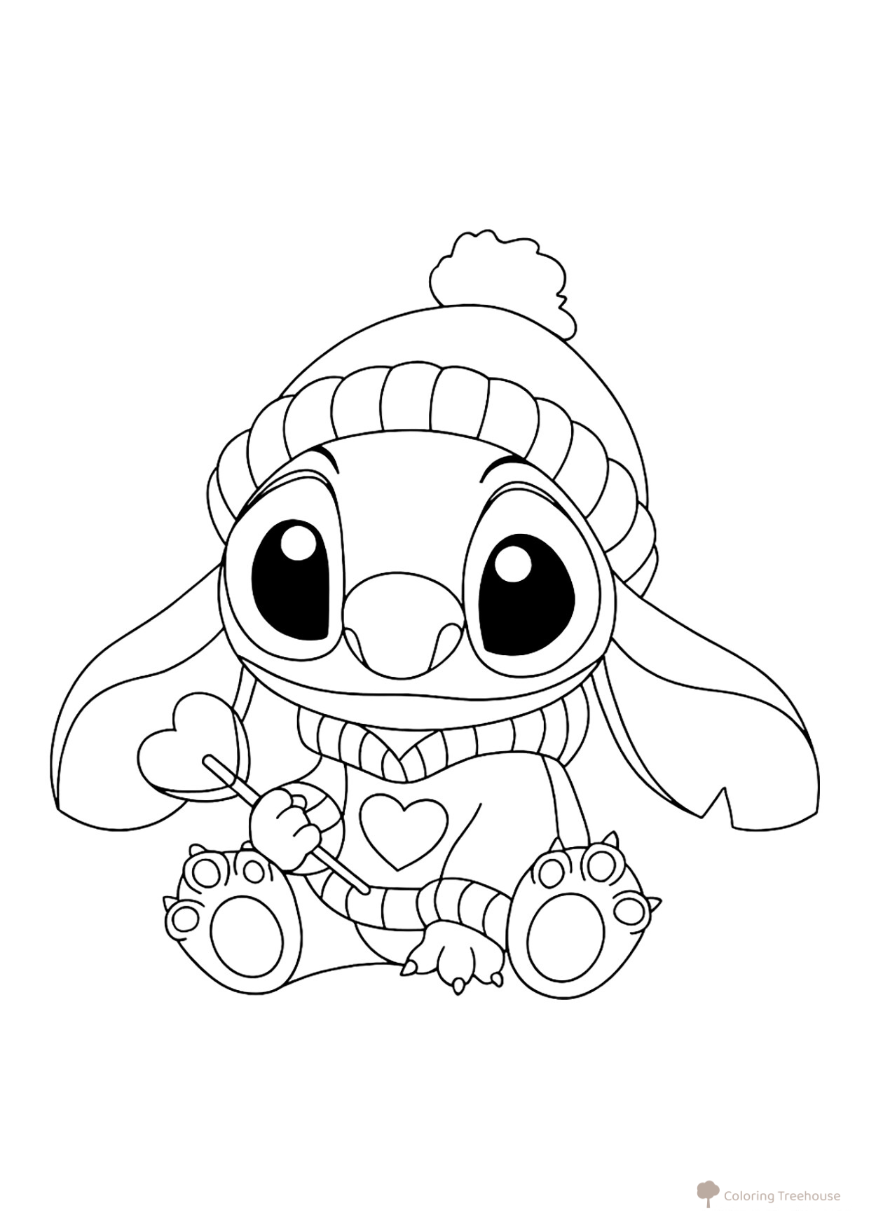 Página para colorear: Stich con un caramelo en el gorro dibujo para colorear gratis de Páginas para colorear de Lilo y Stitch