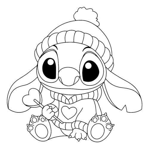 Página para colorear: Stich con un caramelo en el gorro dibujo para colorear gratis de Páginas para colorear de Lilo y Stitch