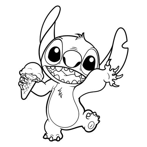 Página para colorear «Stitch con helado» dibujo para colorear gratis de Páginas para colorear de Lilo y Stitch