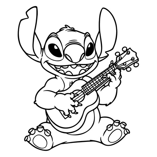 Página para colorear «Stich con ukelele» dibujo para colorear gratis de Páginas para colorear de Lilo y Stitch