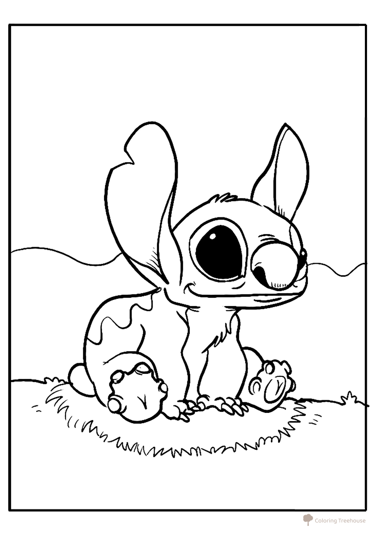 Stitch Sitting on the Grass Coloring Page free printable Lilo and Stitch Coloring Pages coloring page