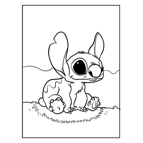 Stitch Sitting on the Grass Coloring Page free printable Lilo and Stitch Coloring Pages coloring page
