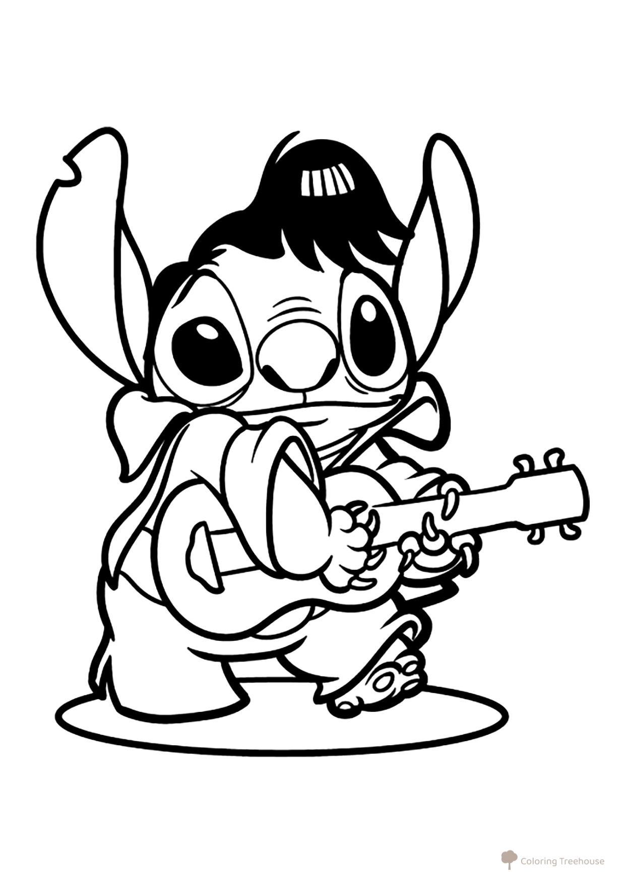 Página para colorear «Stitch con disfraz de Elvis» dibujo para colorear gratis de Páginas para colorear de Lilo y Stitch