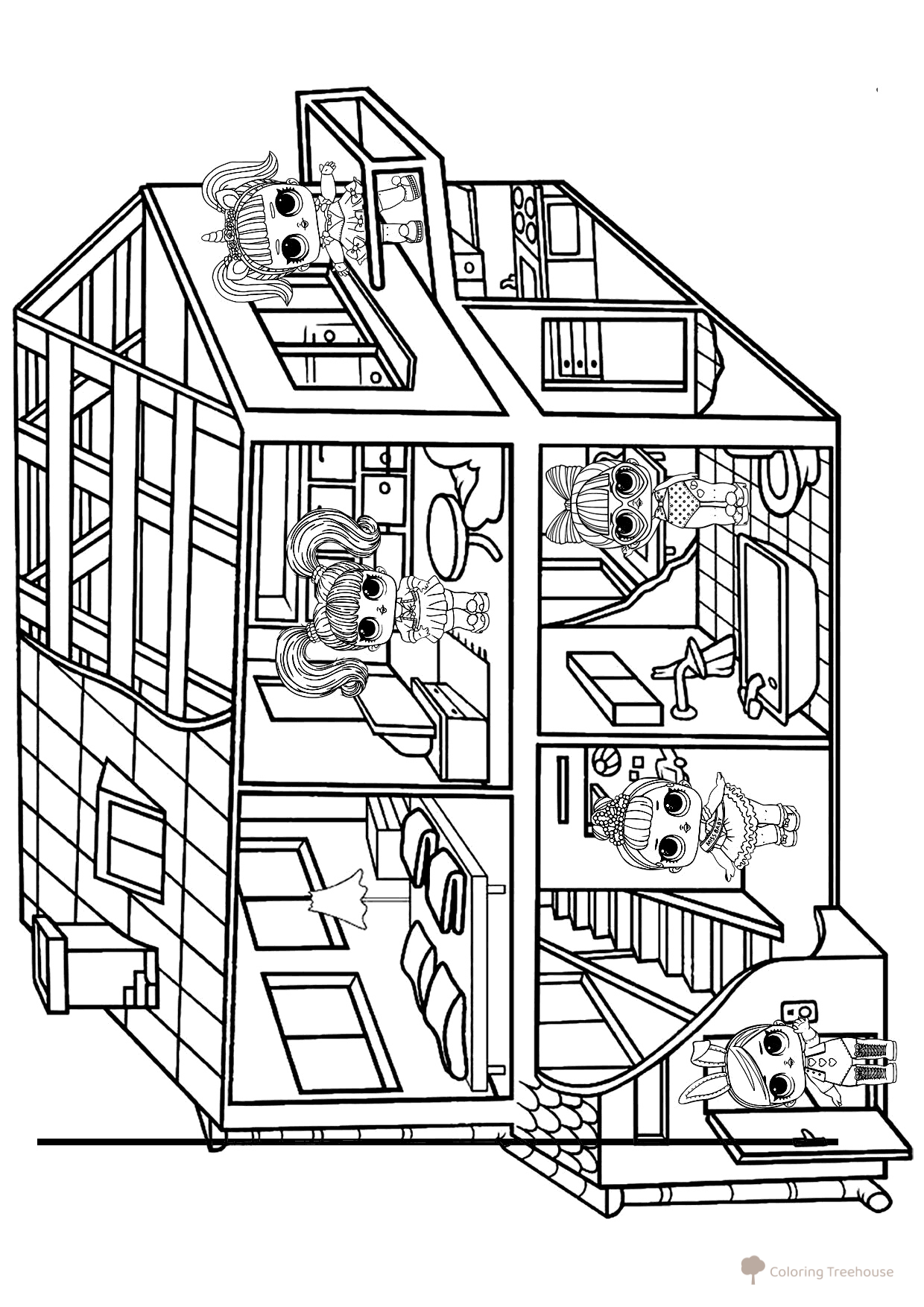 Dollhouse for LOL Dolls Coloring Page free printable L.O.L. Doll Coloring Pages coloring page