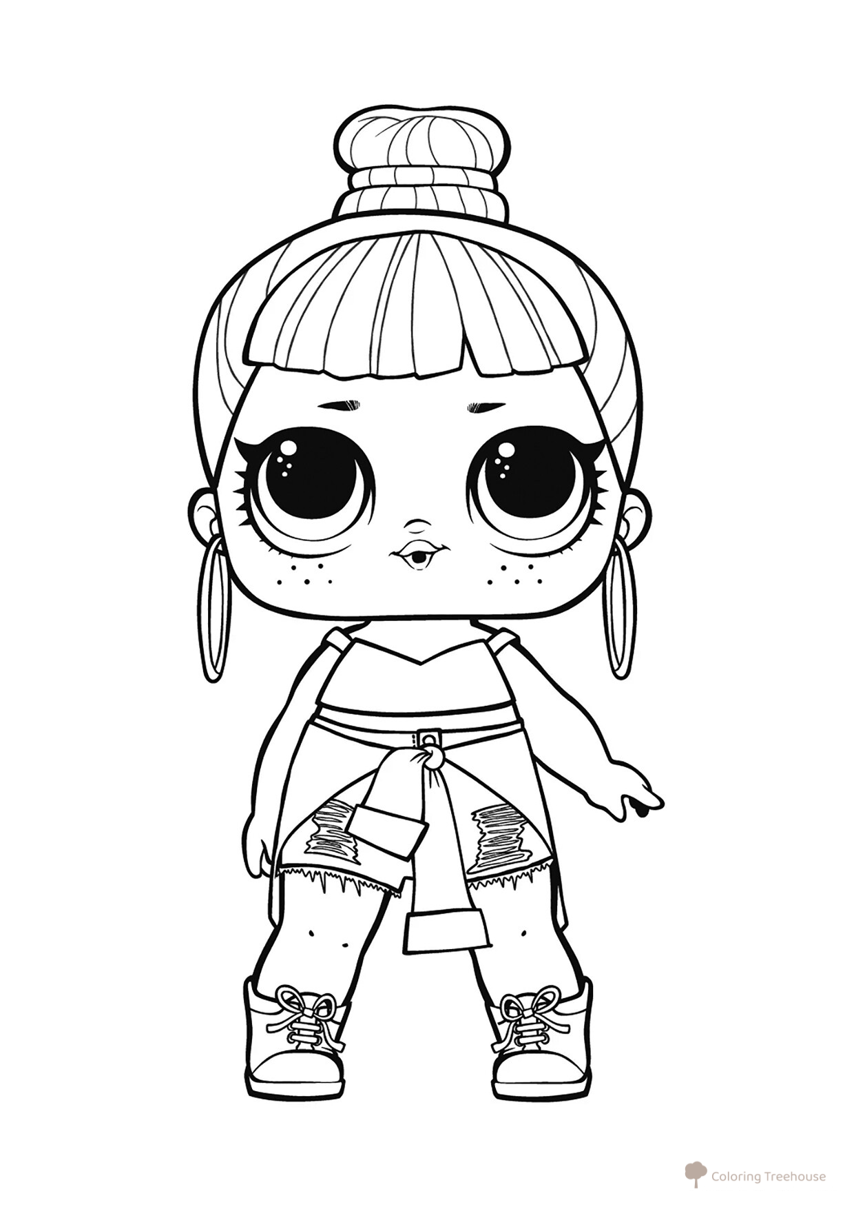 Página para colorear: muñeca LOL con grandes pendientes dibujo para colorear gratis de Páginas para colorear de las muñecas L.O.L.