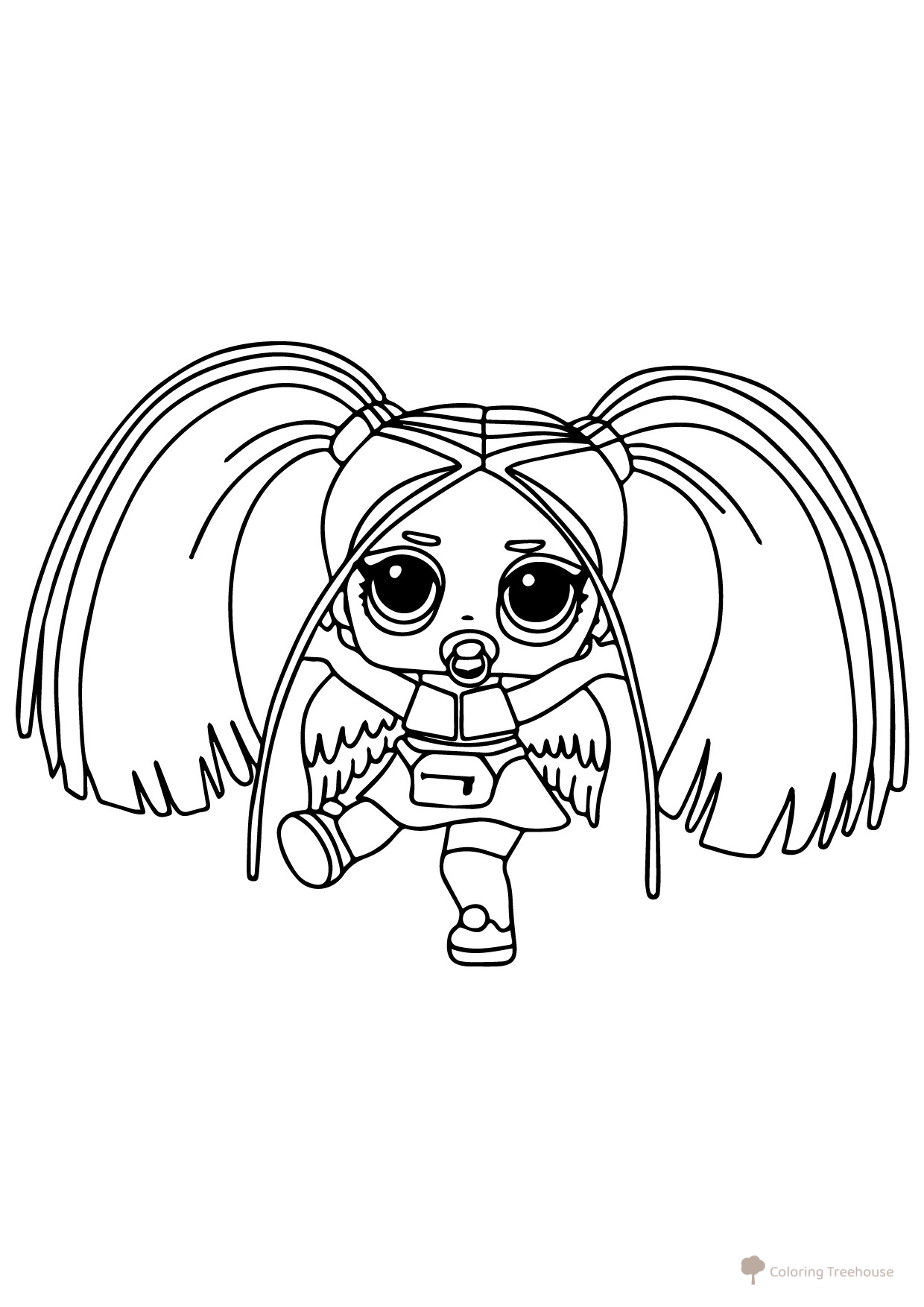 LOL Doll Coloring Page with Rainbow Raver Hair free printable L.O.L. Doll Coloring Pages coloring page