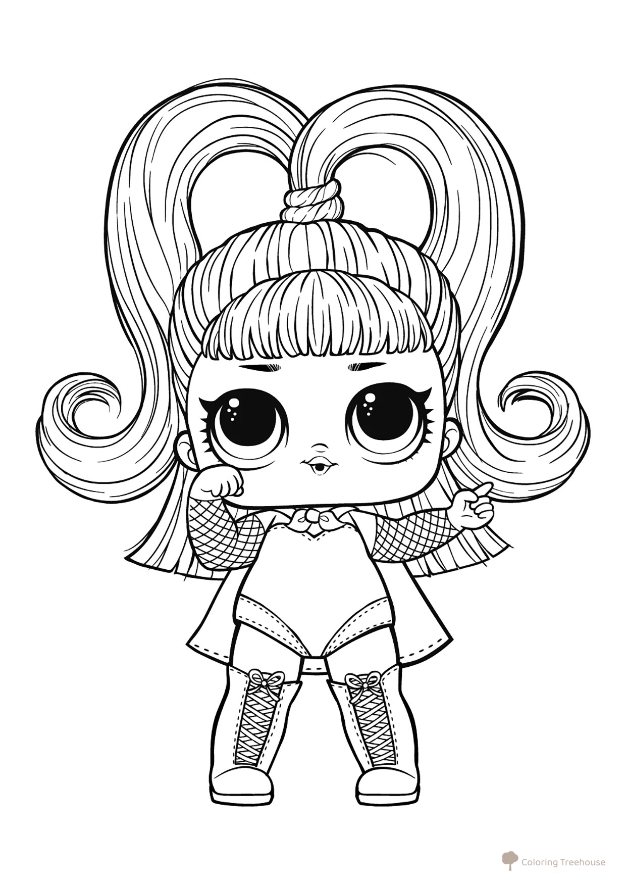 Página para colorear L.O.L. con cabello — Niña luminosa dibujo para colorear gratis de Páginas para colorear de las muñecas L.O.L.