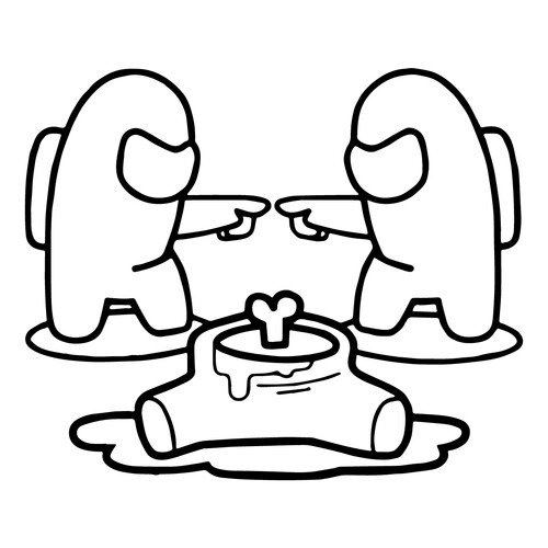 Among Us Dead Body and Two Crew Members Coloring Page free printable Among Us Coloring Pages coloring page