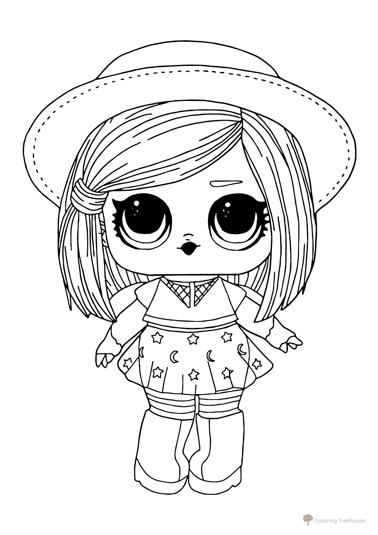 LOL Witch with Hair Coloring Page free printable L.O.L. Doll Coloring Pages coloring page