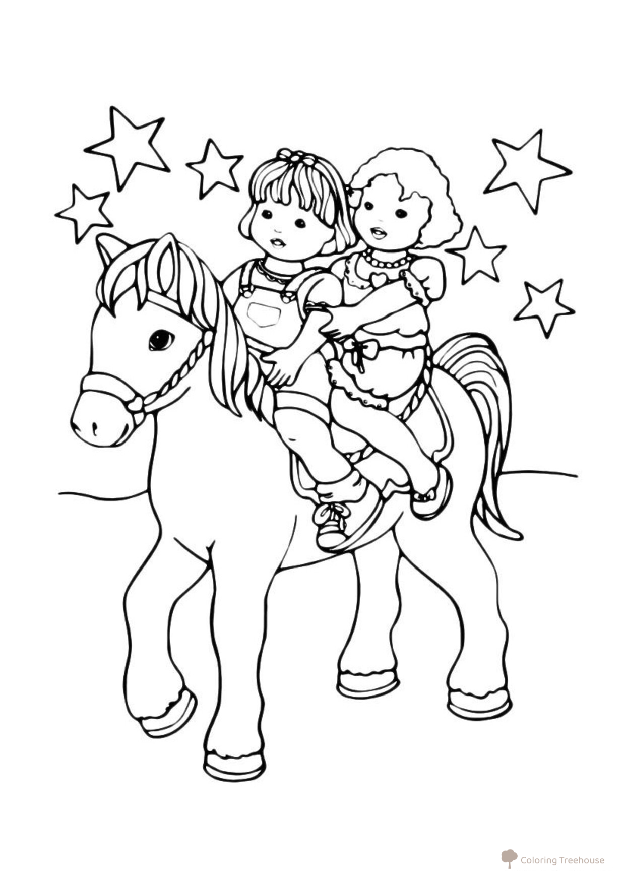 Colorear: Niños montando un poni dibujo para colorear gratis de Páginas para colorear: caballos y ponis