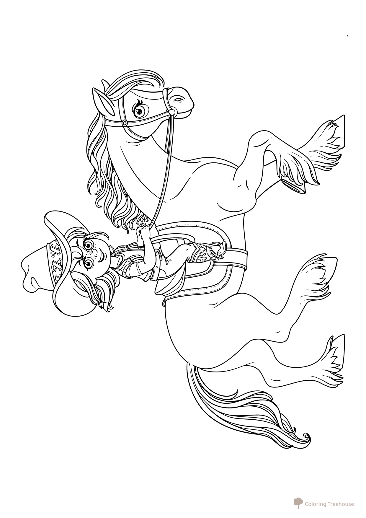 Página para colorear: Niña vaquera a caballo dibujo para colorear gratis de Páginas para colorear: caballos y ponis