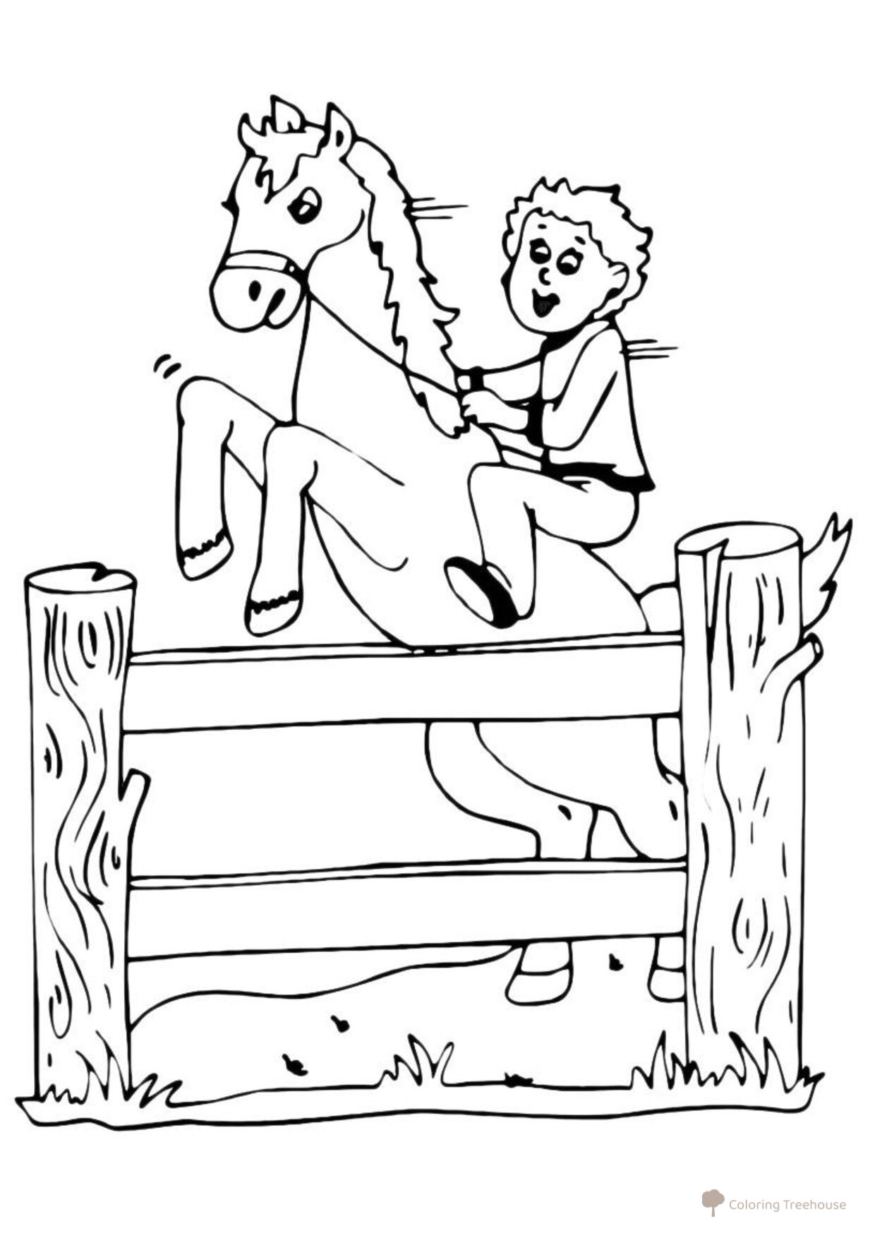 Horse Jumping Over a Fence Coloring Page free printable Horse and Pony Coloring Pages coloring page